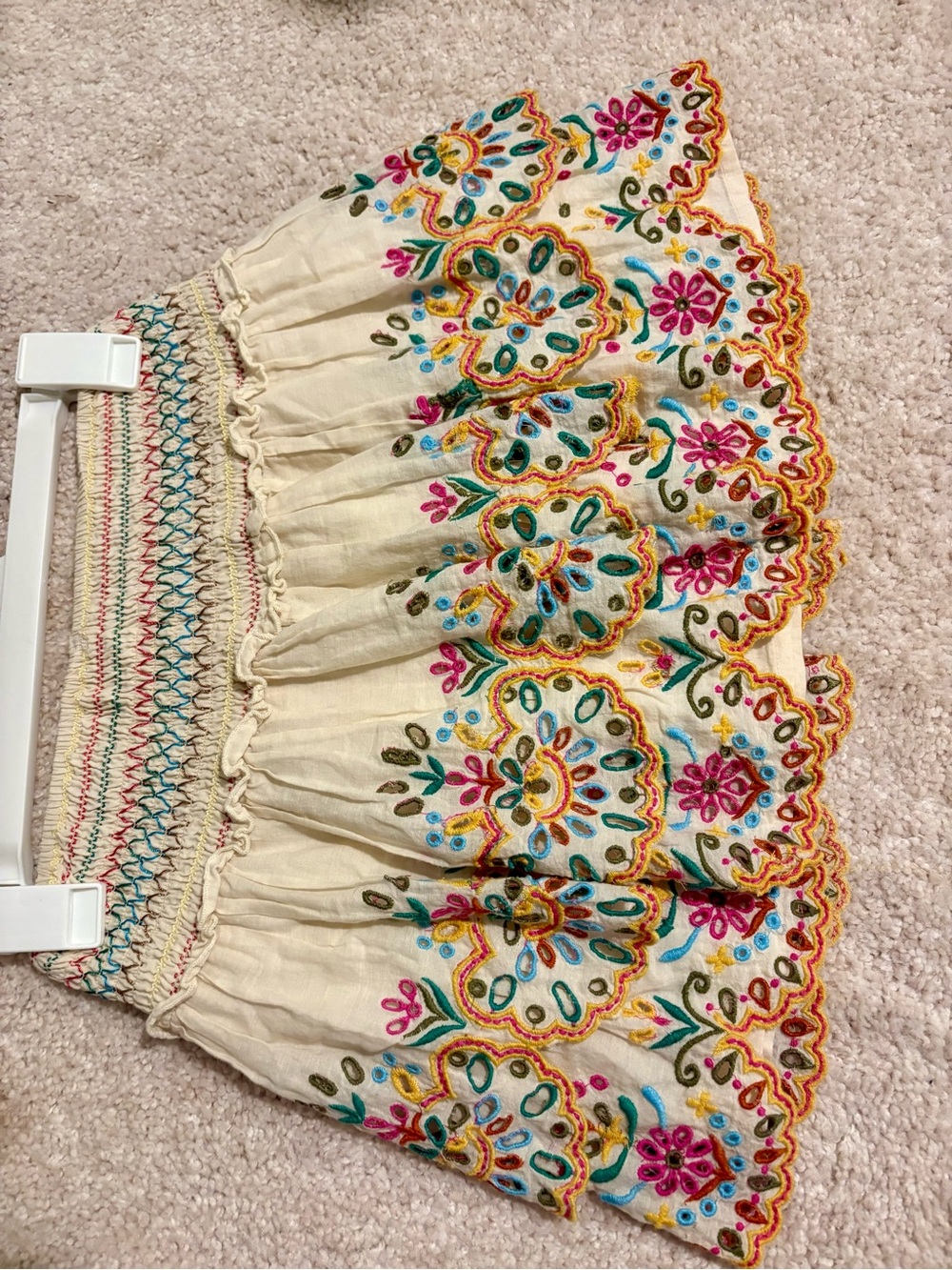 Cream Embroidered Mini Skirt with Multicolor Floral Detailing